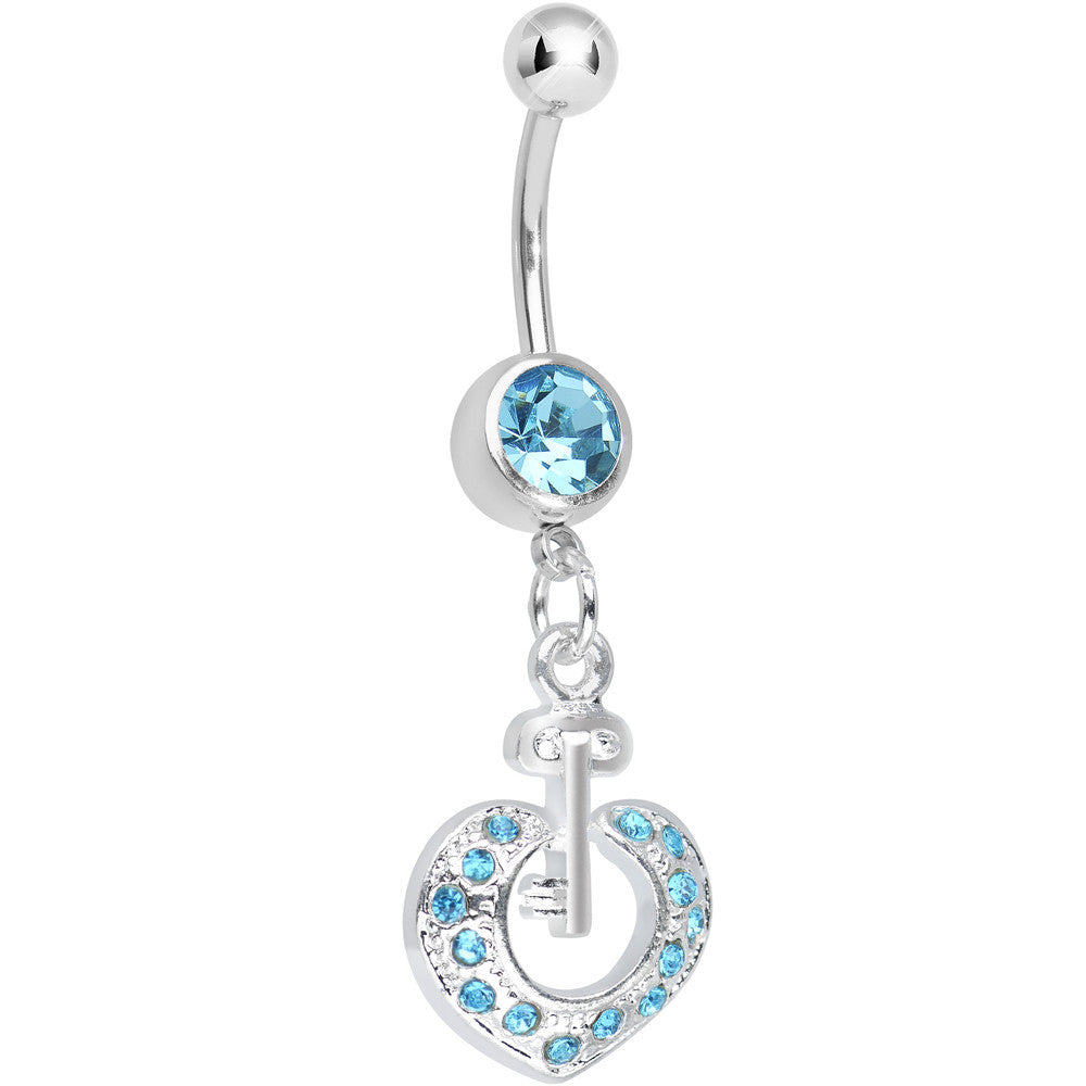 Aqua Gem Your Heart Has the Key Dangle Belly Ring
