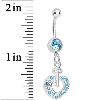 Aqua Gem Your Heart Has the Key Dangle Belly Ring