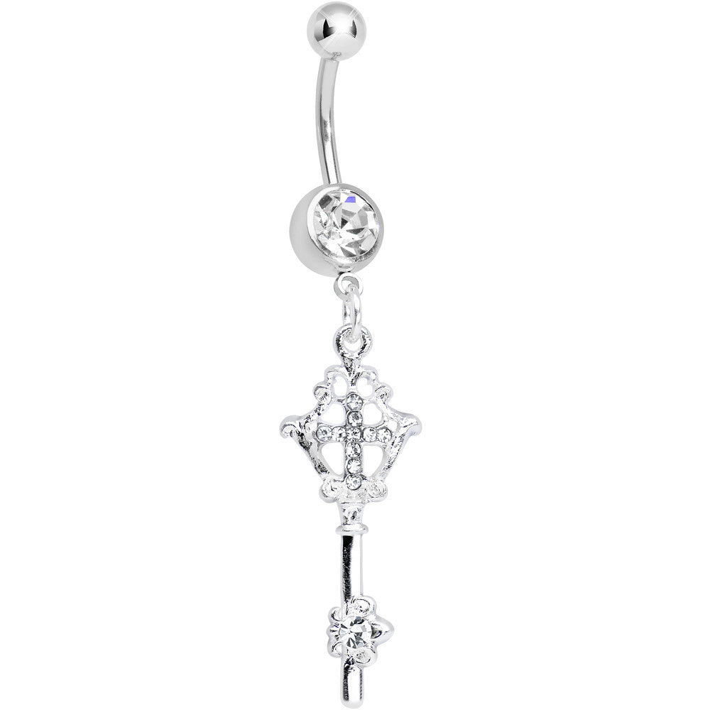 Crystalline Gem Key to Faith Cross Dangle Belly Ring