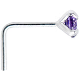 925 Sterling Silver 3mm Round Purple CZ L-Shape Nose Ring