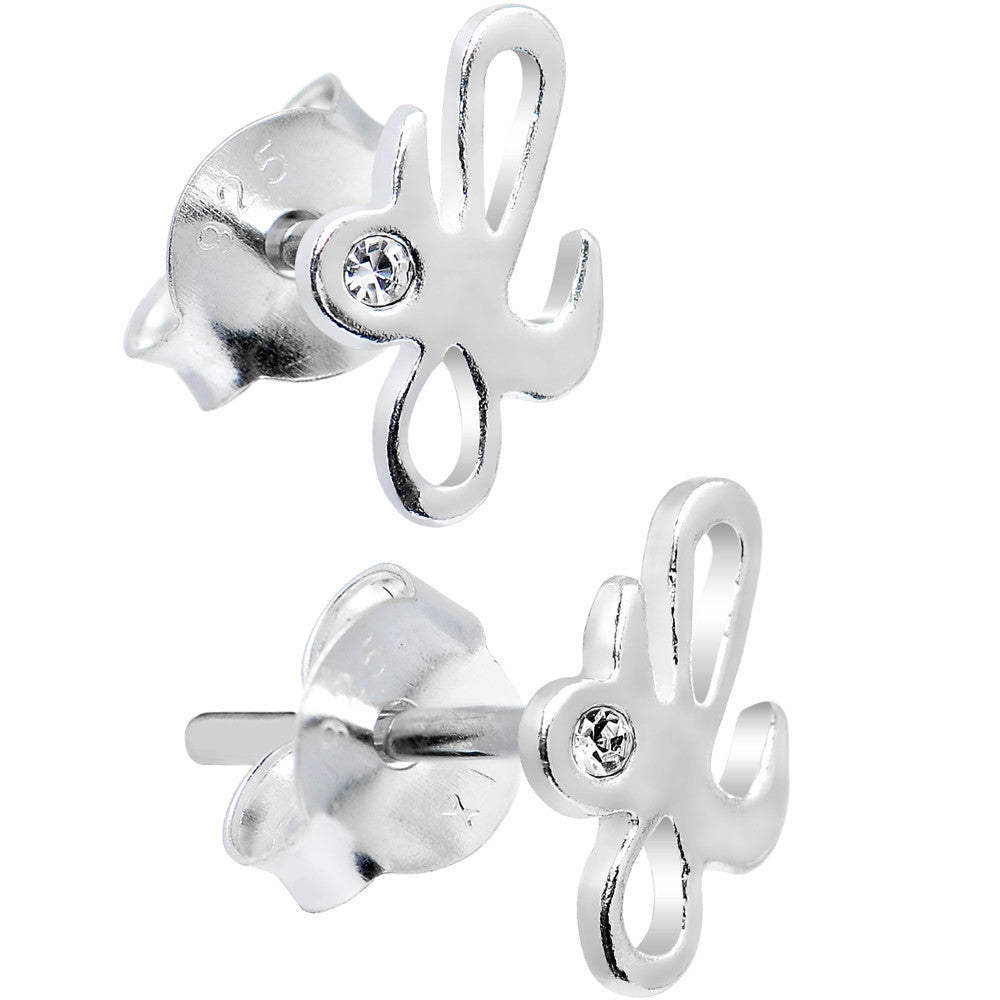 925 Sterling Silver Clear Cubic Zirconia H Initial Stud Earrings