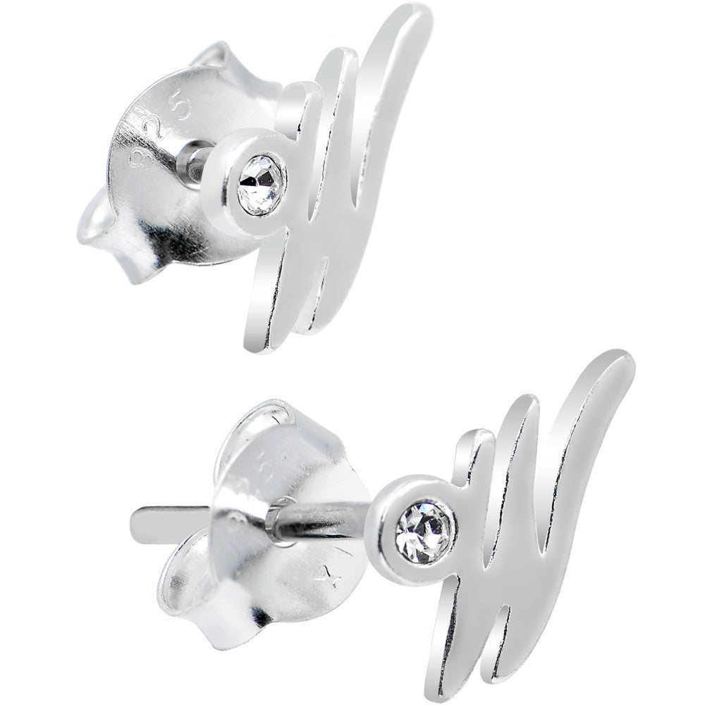 925 Sterling Silver Clear Cubic Zirconia W Initial Stud Earrings