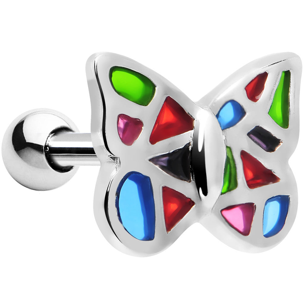 Silver 925 Multi Mosaic Butterfly Cartilage Tragus Earring