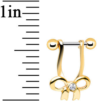 925 Silver Clear Gem Gold Plated Dangling Bow Helix Cartilage Earring