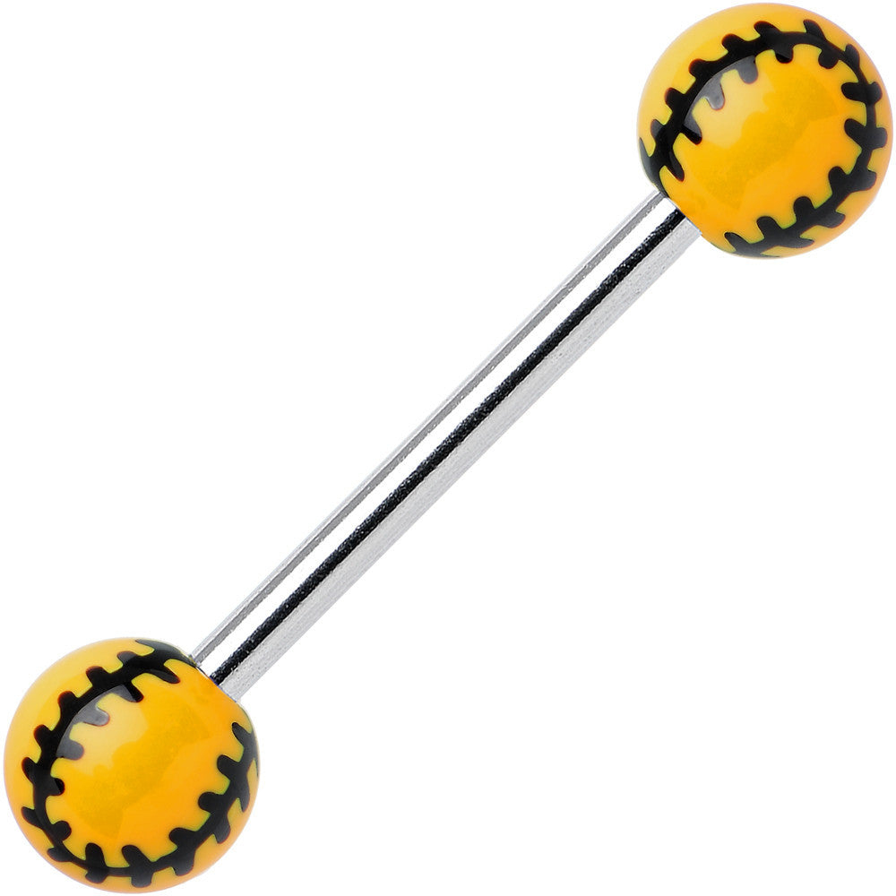 Yellow Acrylic Double Play Baseball Barbell Tongue Ring