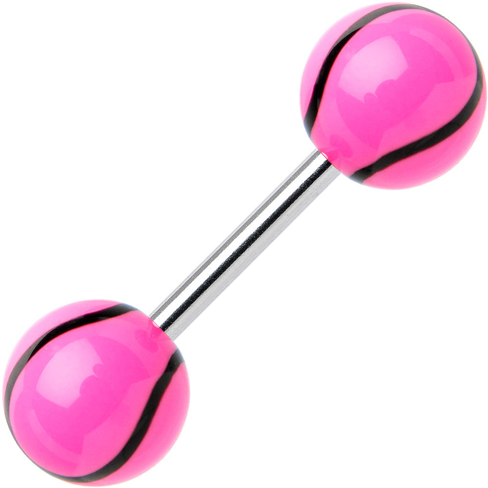 Pink Acrylic Playing Doubles Tennis Ball Barbell Eyebrow Ring