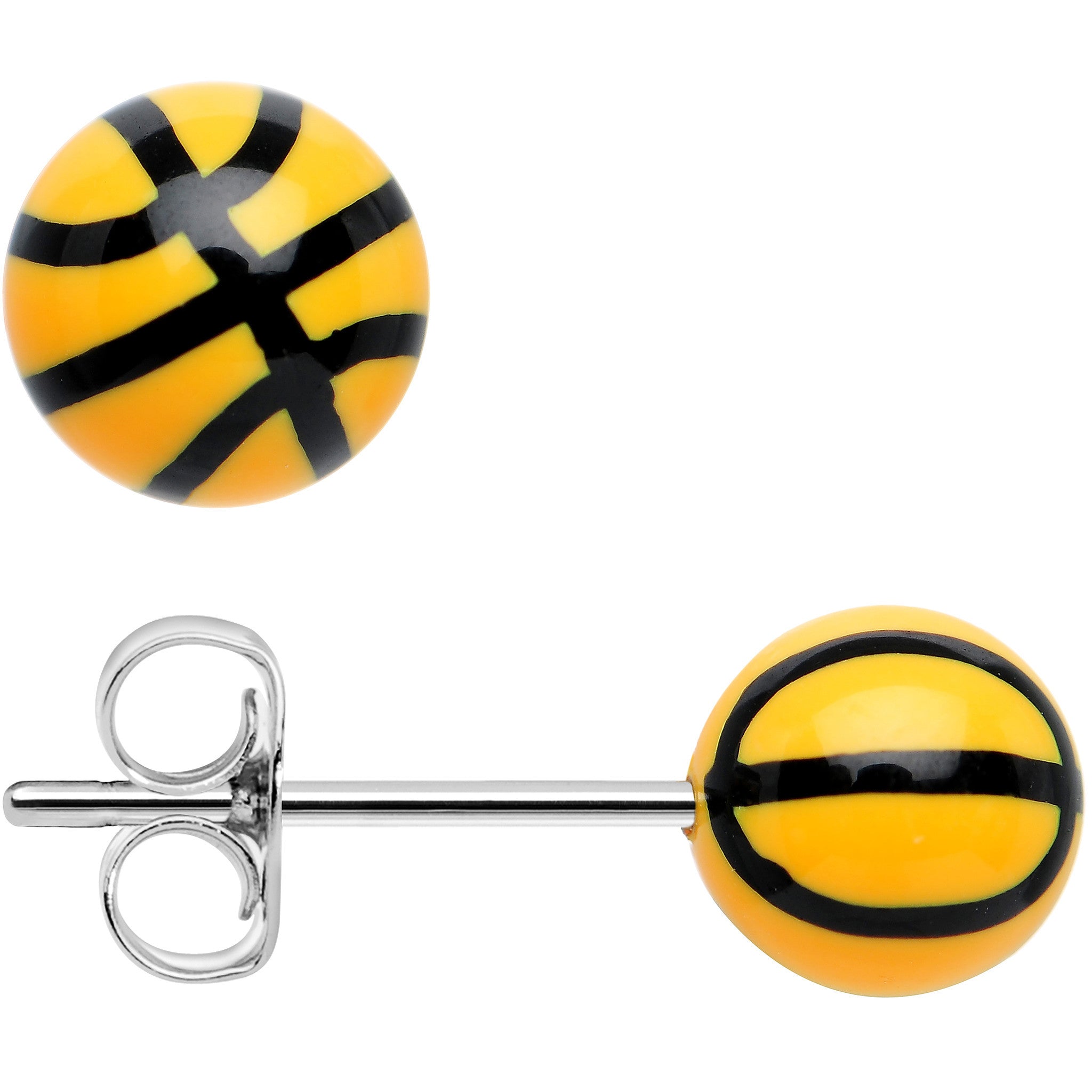 Yellow Acrylic Double Dribble Basketball Stud Earrings