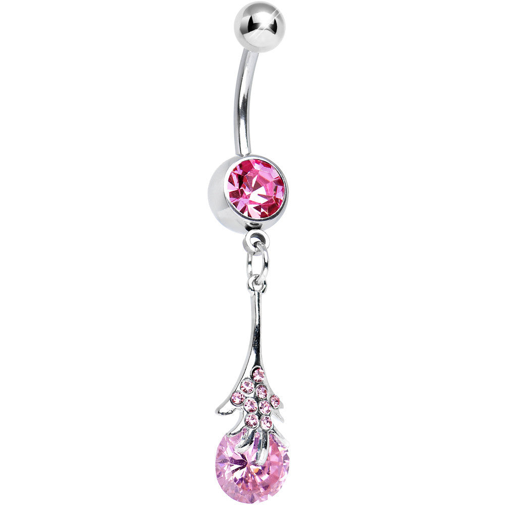 Pink CZ Magical Wand Dangle Belly Ring