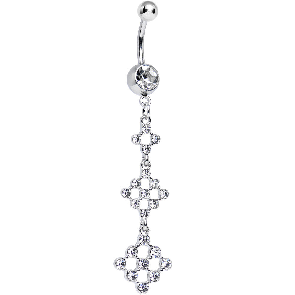 Clear CZ and Crystal Cascading Snowflake Dangle Belly Ring