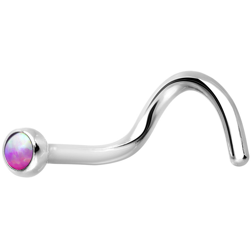 18G Pink Synthetic Opal Stainless Steel Nose Screw