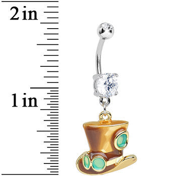 Clear Double Gem Top Hat with Goggles Steampunk Dangle Belly Ring