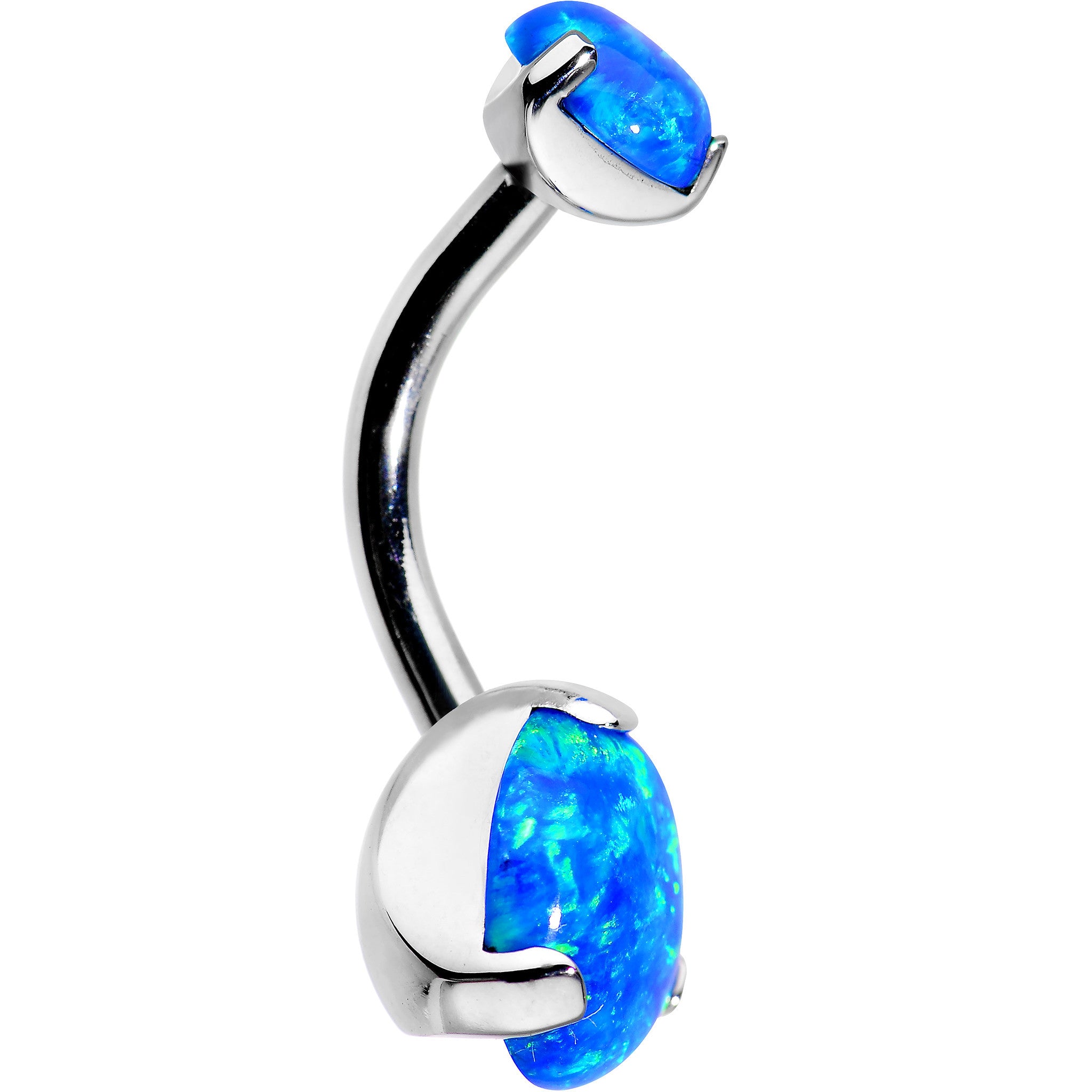 Double Blue Synthetic Opal Internally Threaded Belly Ring 3/8