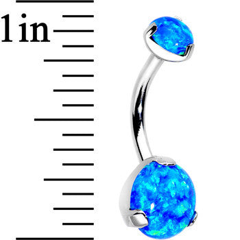 Double Blue Synthetic Opal Internally Threaded Belly Ring 3/8
