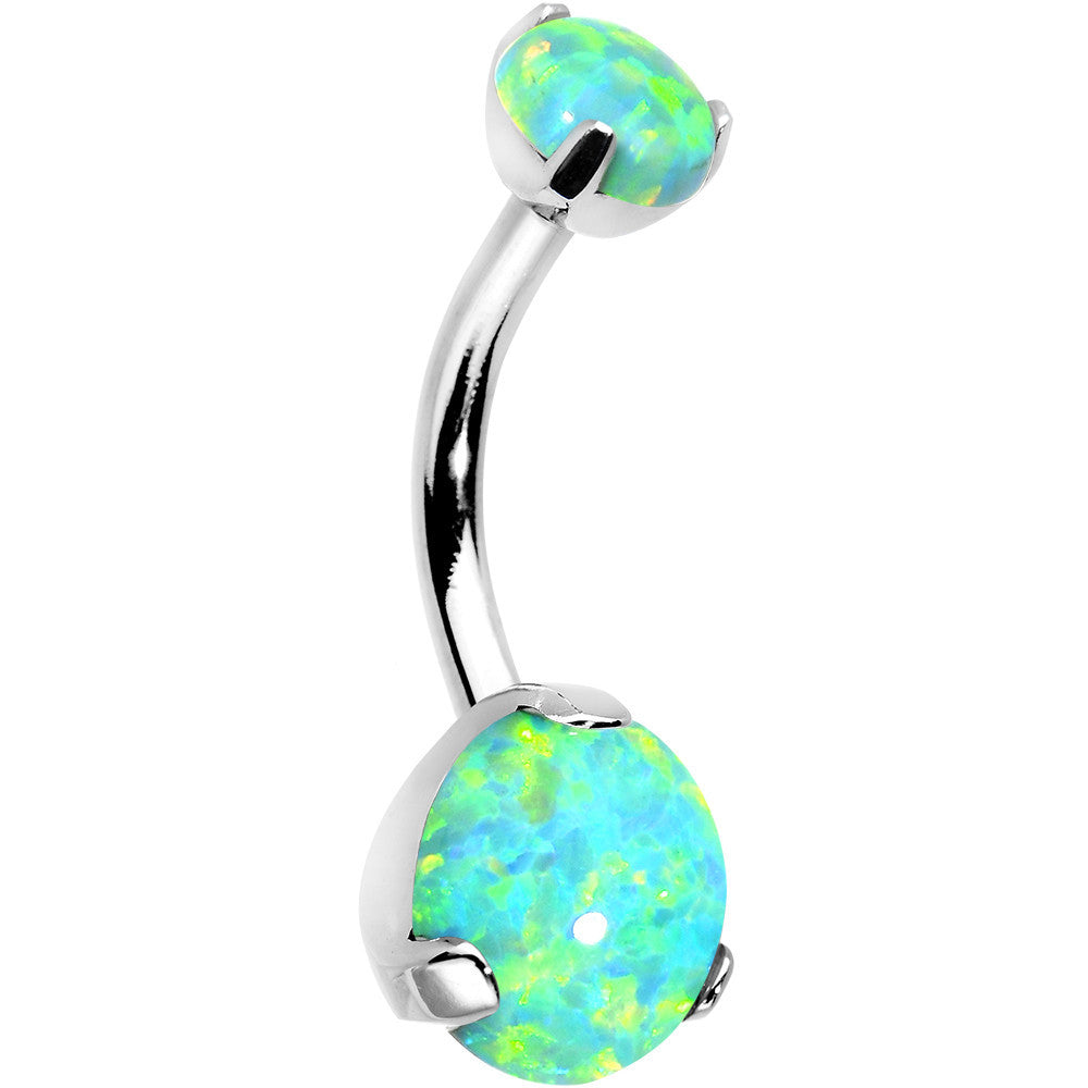Double Green Synthetic Opal Internally Threaded Belly Ring 3/8