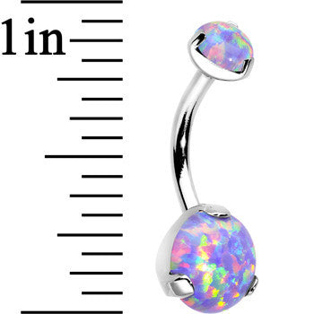 Double Light Purple Synthetic Opal Internally Threaded Belly Ring 3/8