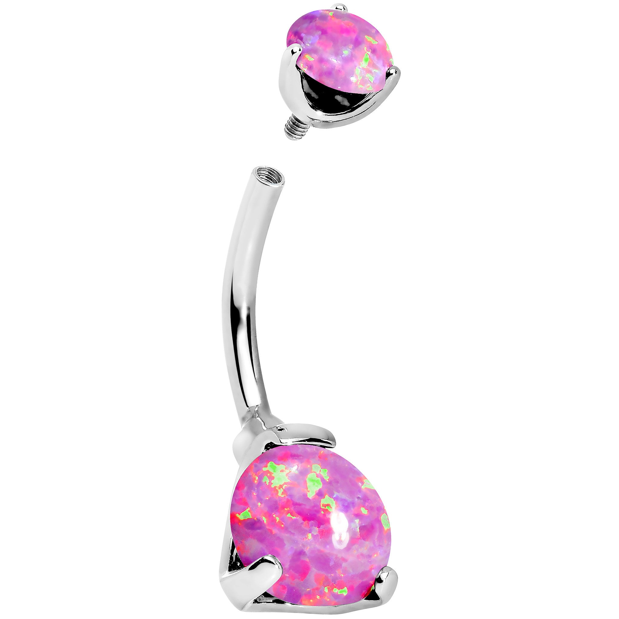 Double Pink Synthetic Opal Internally Threaded Belly Ring 3/8