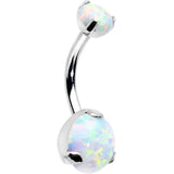Double White Synthetic Opal Internally Threaded Belly Ring 3/8