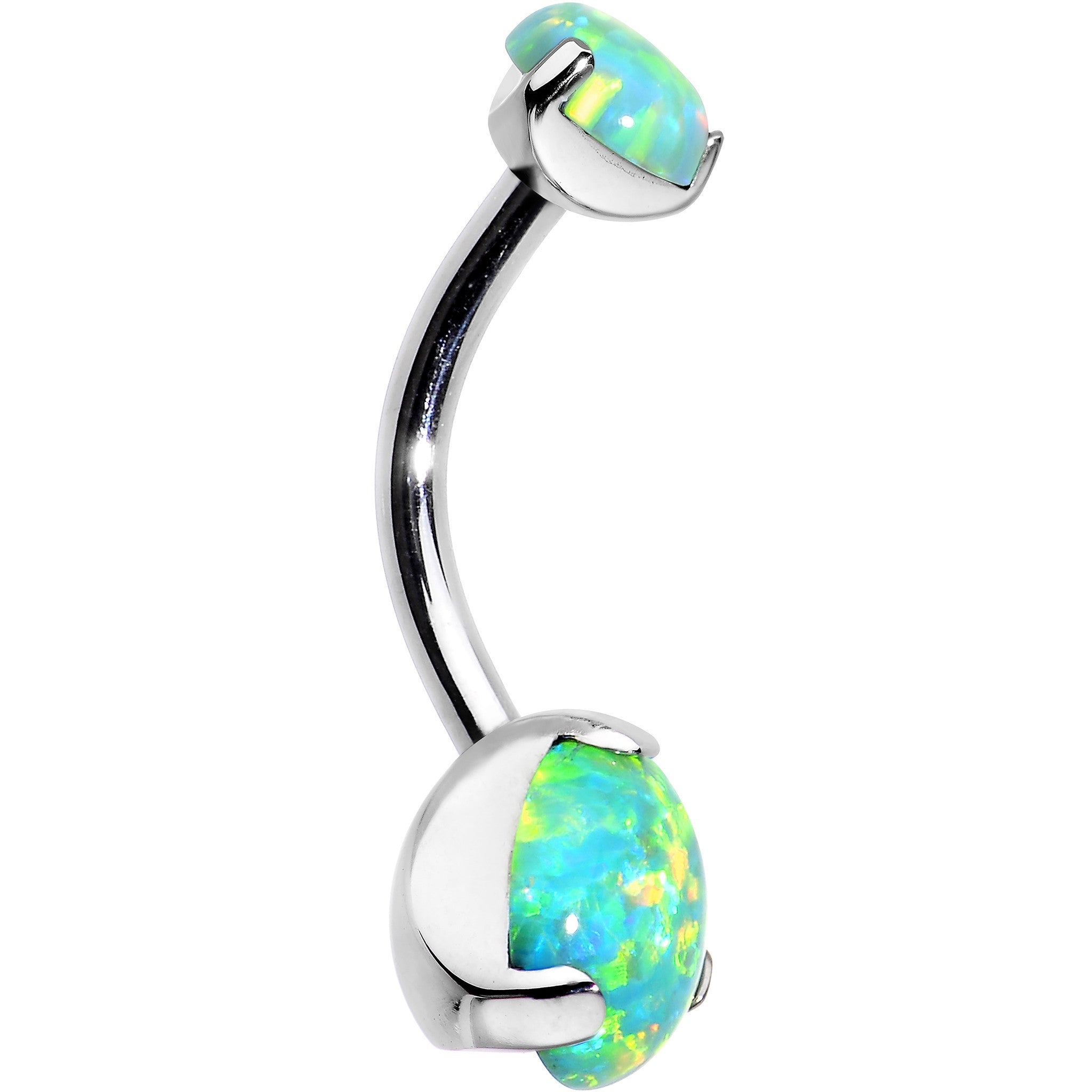 Double Green Synthetic Opal Internally Threaded Belly Ring 7/16