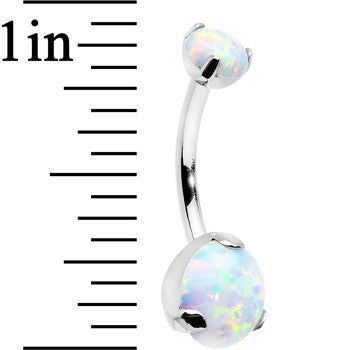 Double White Synthetic Opal Internally Threaded Belly Ring 7/16
