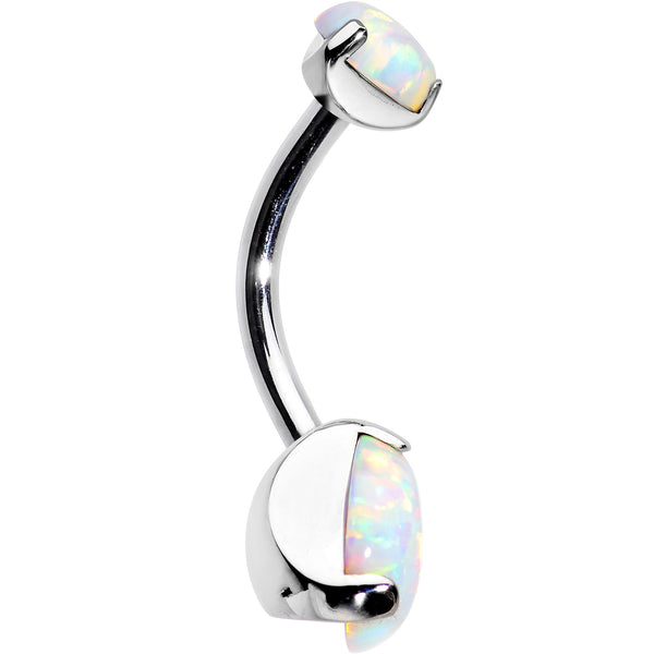 Double White Synthetic Opal Internally Threaded Belly Ring 7/16