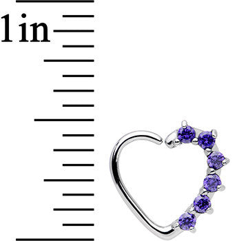 16G Purple CZ Heart Left Closure Daith Cartilage Tragus Earring