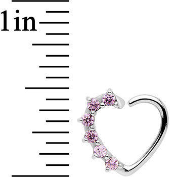16 Gauge Pink CZ Heart Right Closure Daith Cartilage Tragus Earring