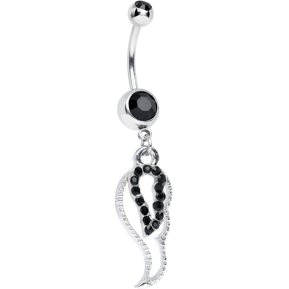 Black Gem Sparkling Angel Wing Hollow Dangle Belly Ring