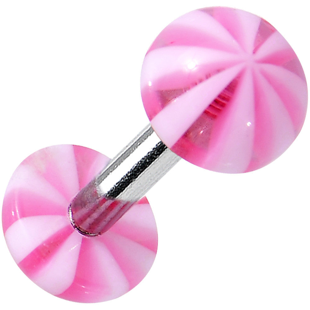 16 Gauge Pink White Acrylic Peppermint Love Barbell Eyebrow Ring 5/16