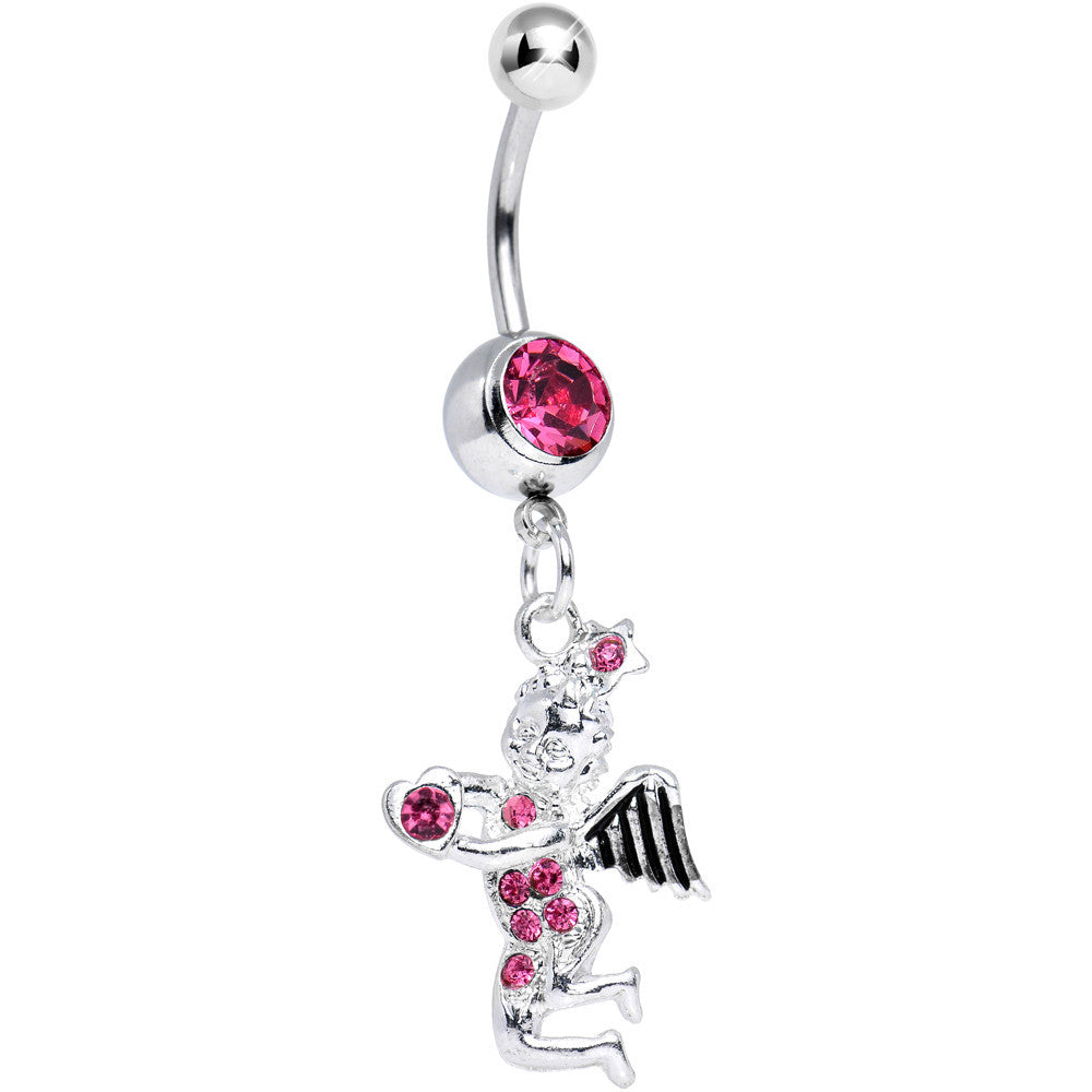 Pink Gem Cherubic Angel Dangle Belly Ring