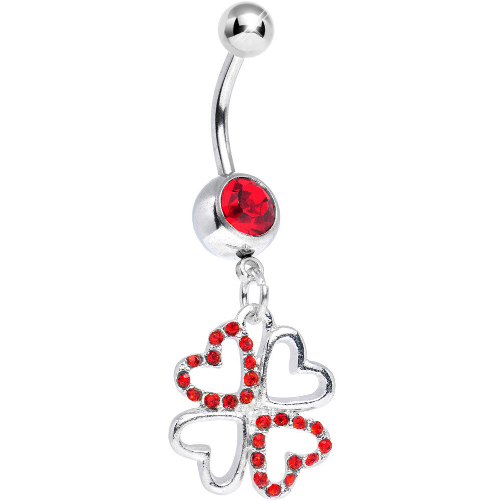 Red Gem Lucky in Love Quad Dangle Belly Ring