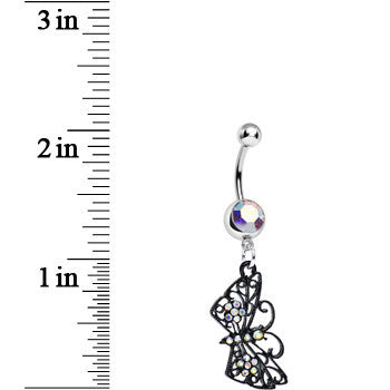 Aurora Gem Floral Wings Black Butterfly Dangle Belly Ring