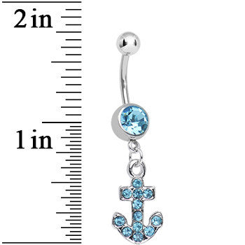 Aqua Gem Sparkle Anchor Dangle Belly Ring