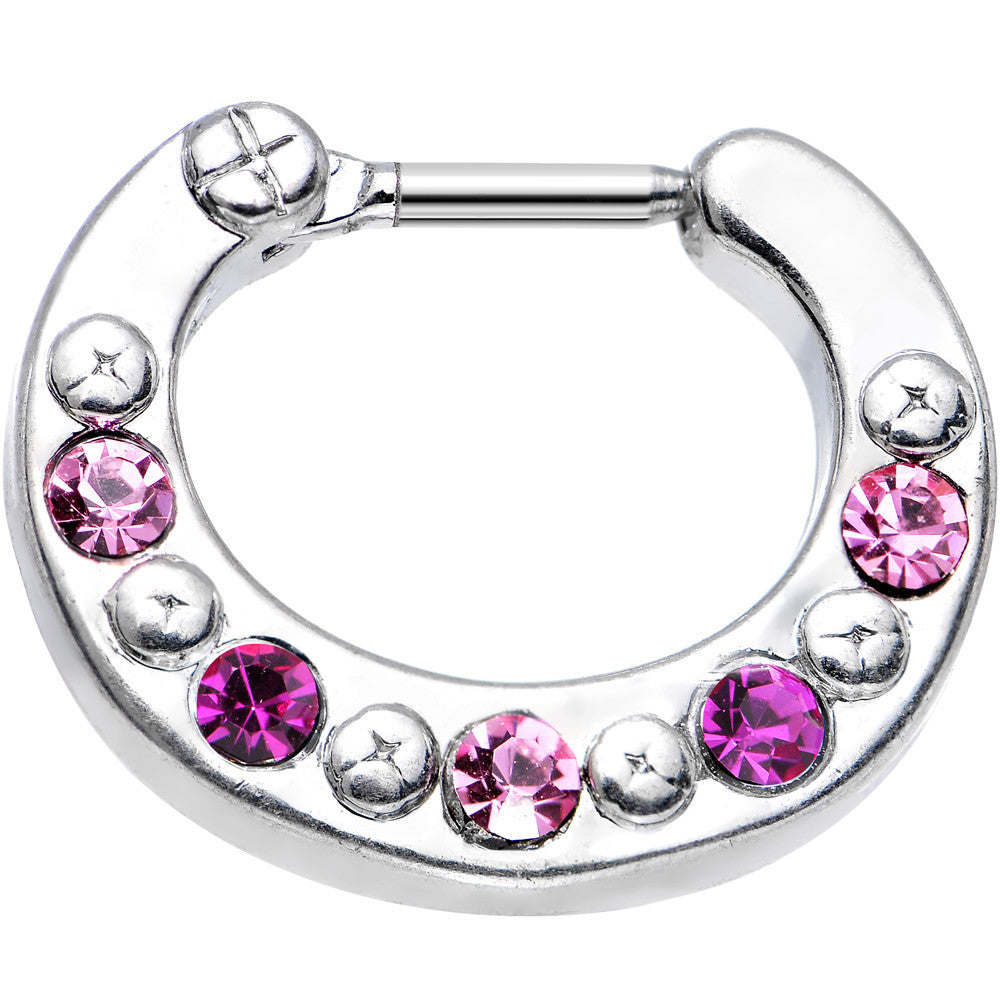 16G 3/8 Pink and Dark Pink Gem Septum Clicker