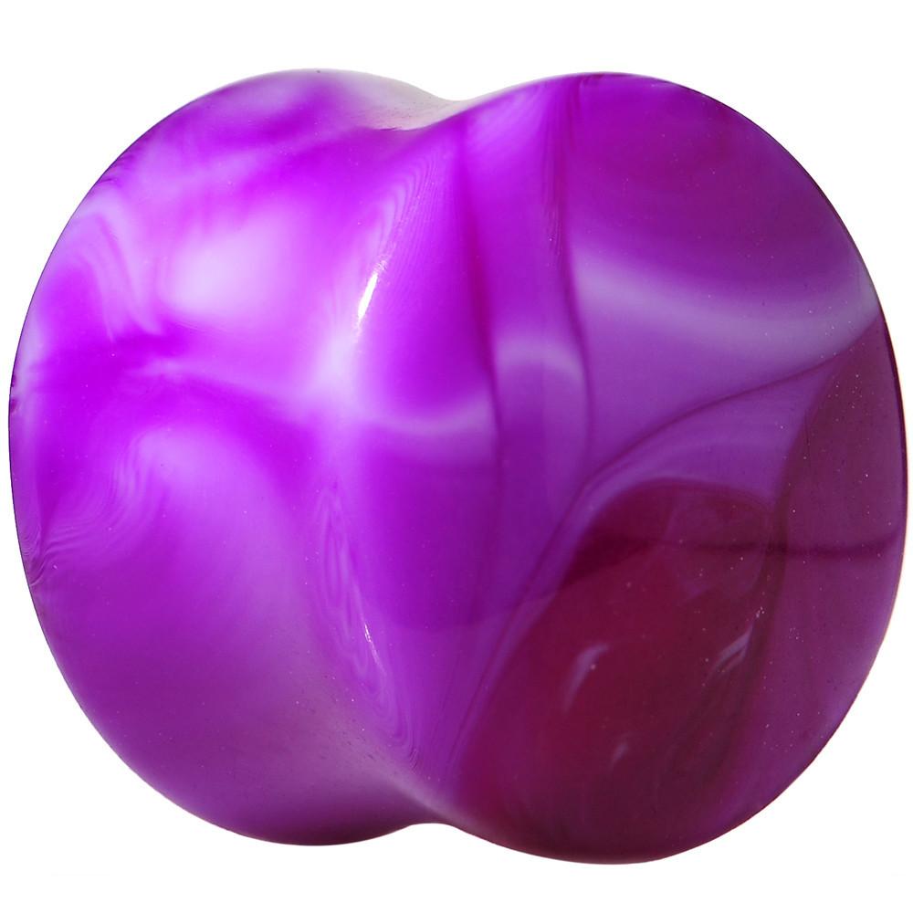Acrylic Purple and White Marbled Saddle Plug 6 Gauge to 1 Inch