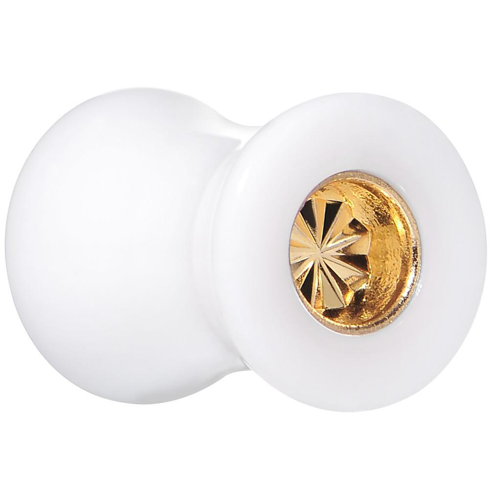 White Acrylic Gold Flashy Tire Rim Saddle Plug 2G to 20mm