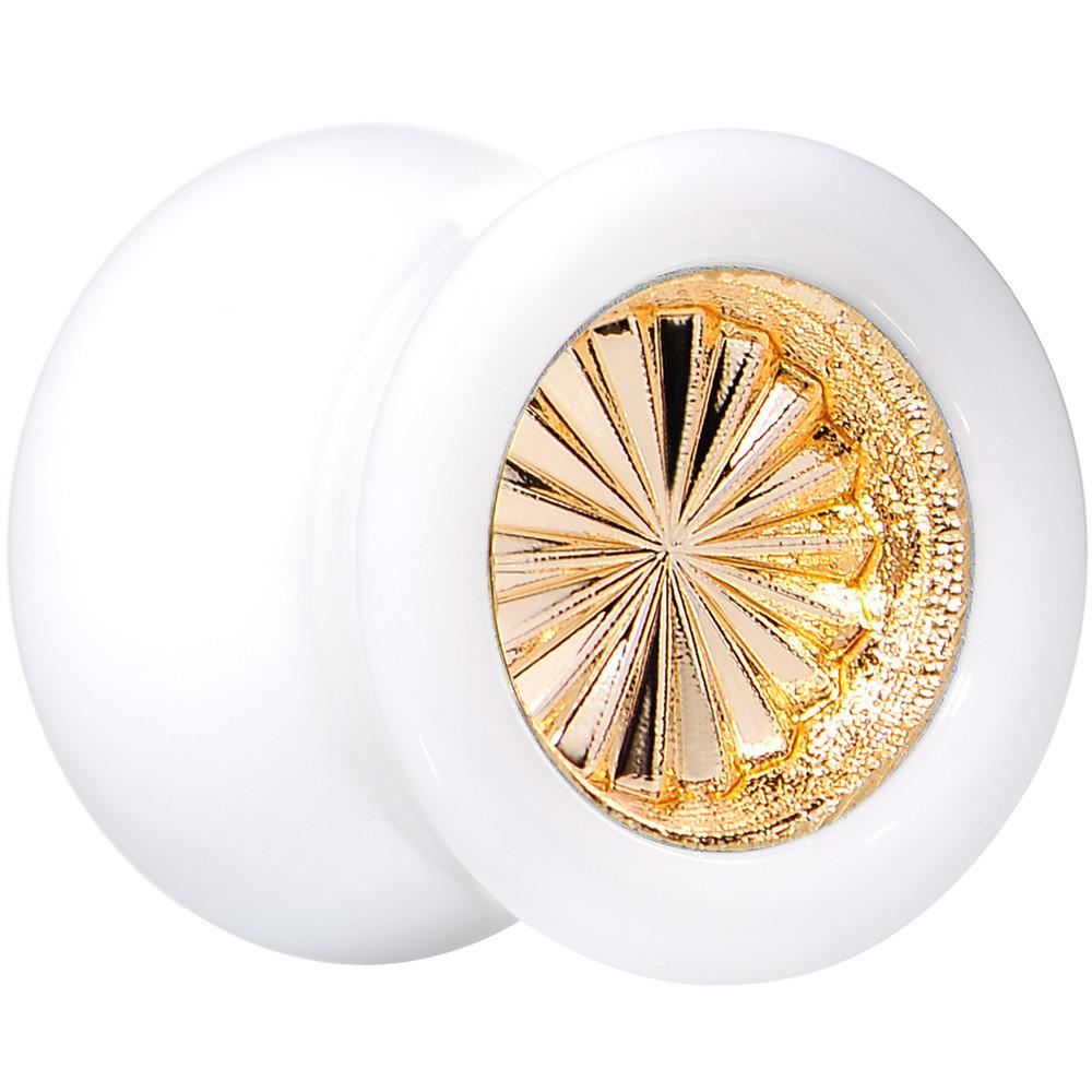 White Acrylic Gold Flashy Tire Rim Saddle Plug 2G to 20mm