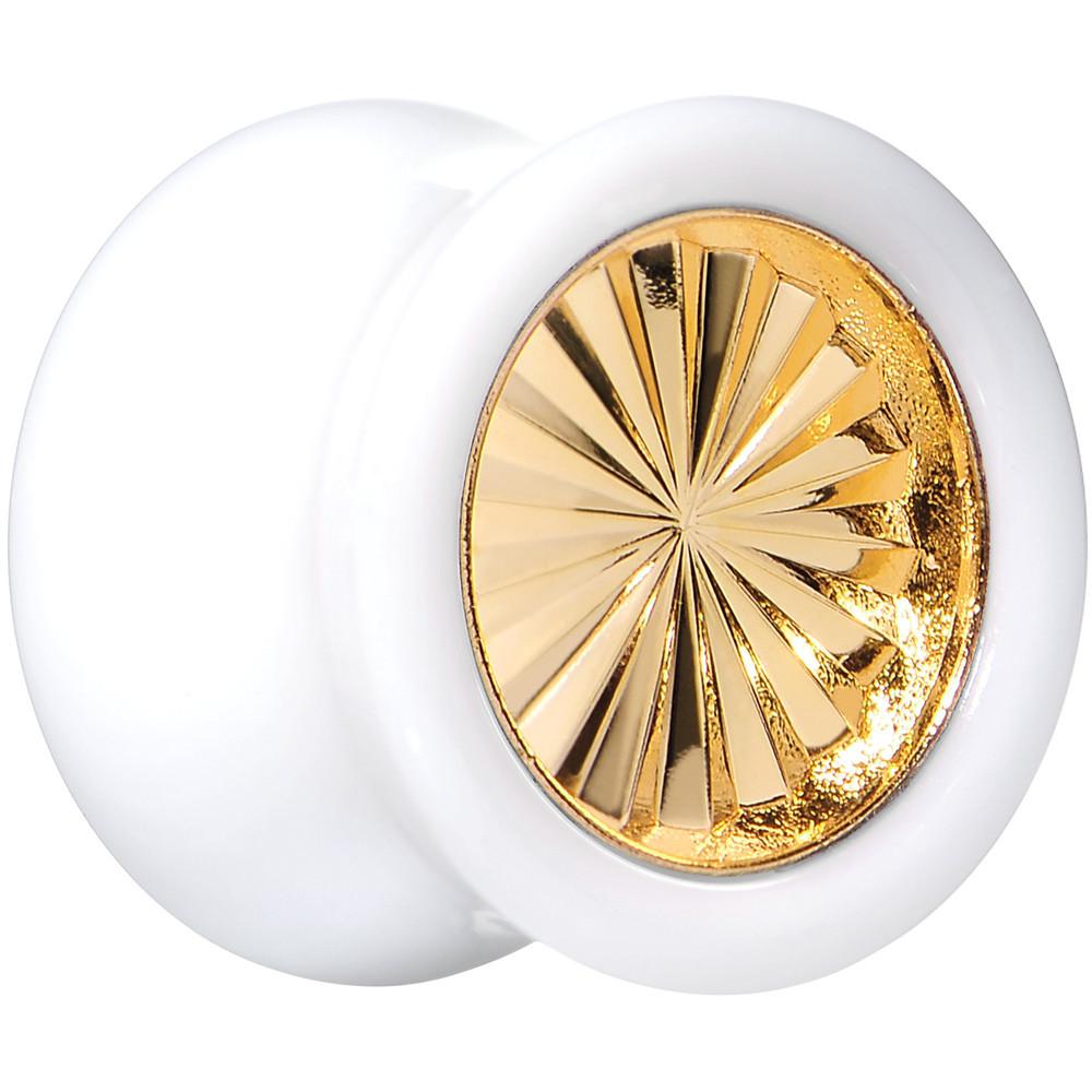 White Acrylic Gold Flashy Tire Rim Saddle Plug 2G to 20mm