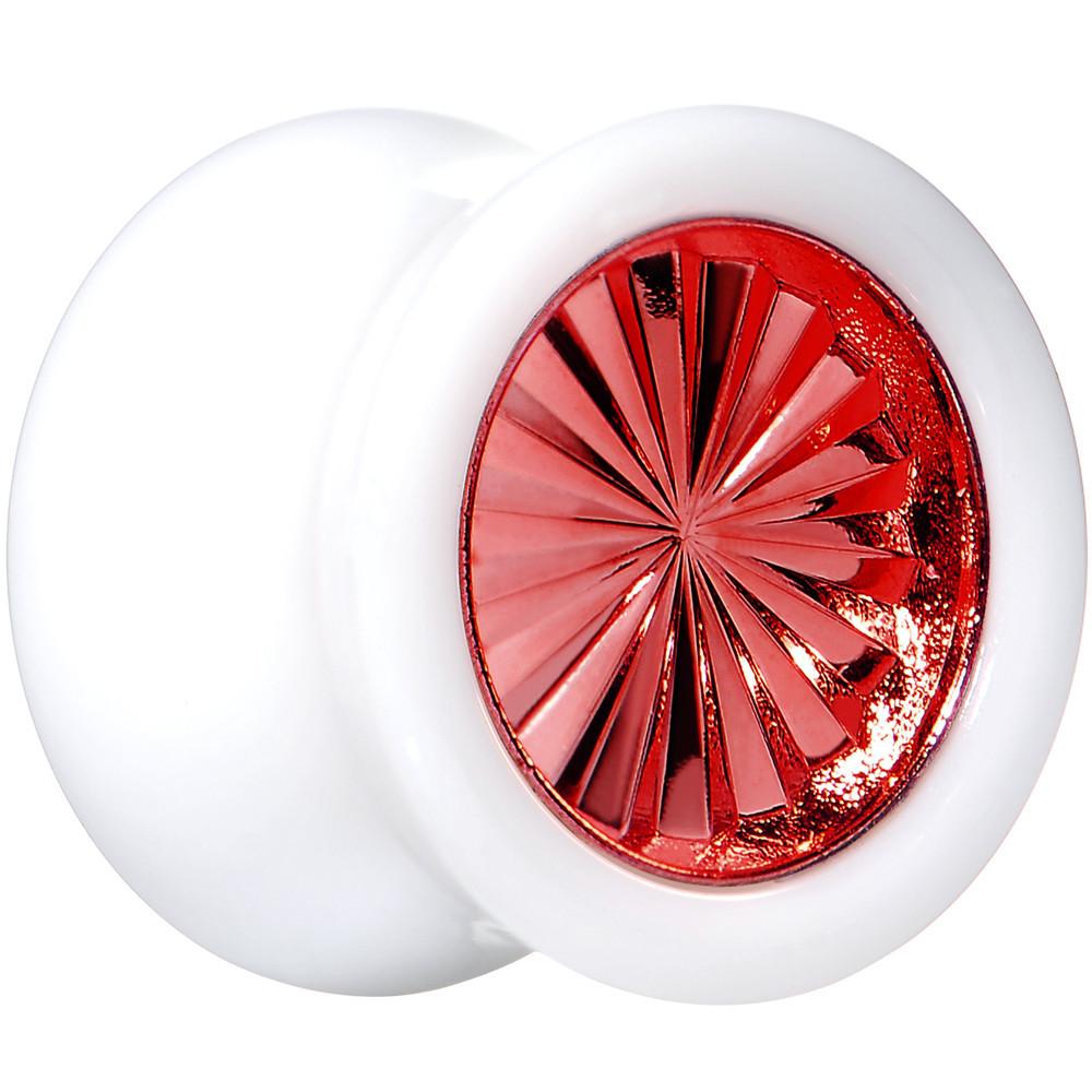 White Acrylic Red Flashy Tire Rim Saddle Plug 2 Gauge to 20mm