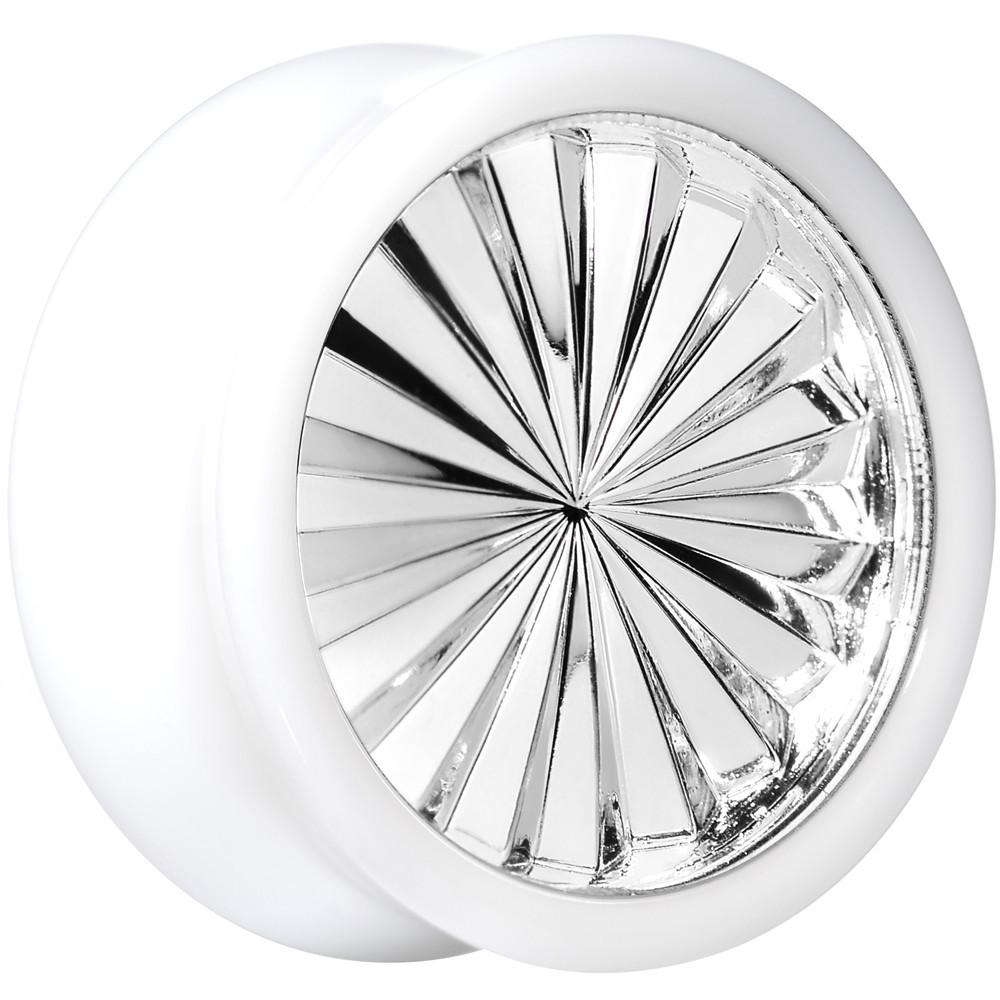 White Acrylic Silver Flashy Tire Rim Saddle Plug 2 Gauge to 20mm