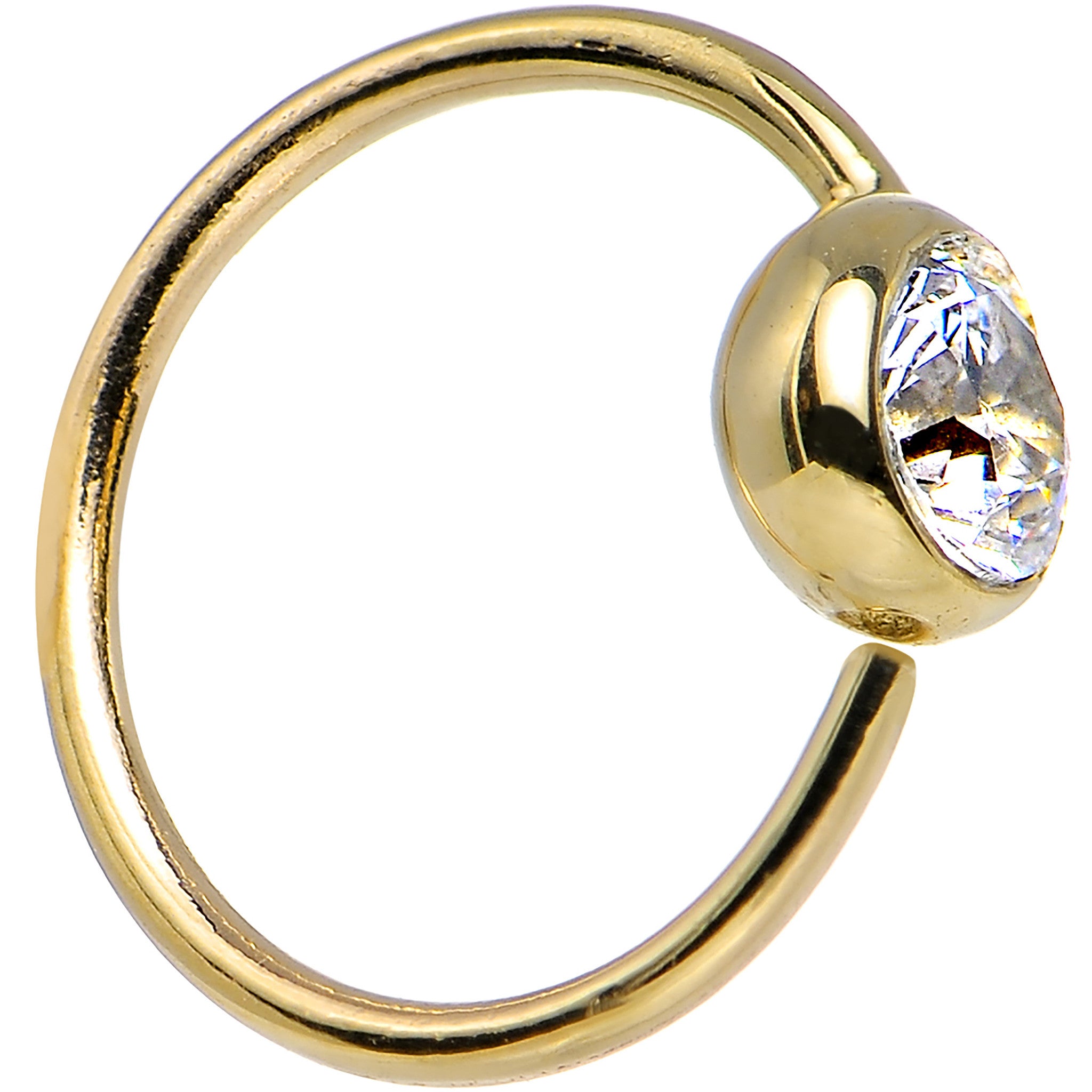 20 Gauge 5/16 Clear CZ Solid 14KT Yellow Gold Hoop Ring
