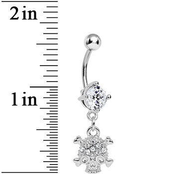 Clear Gem Crystal Pirate Skull and Crossbones Dangle Belly Ring