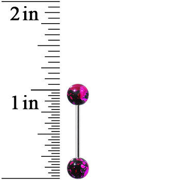 316L Steel Pink Black Enamel Metallic Splash Barbell Tongue Ring