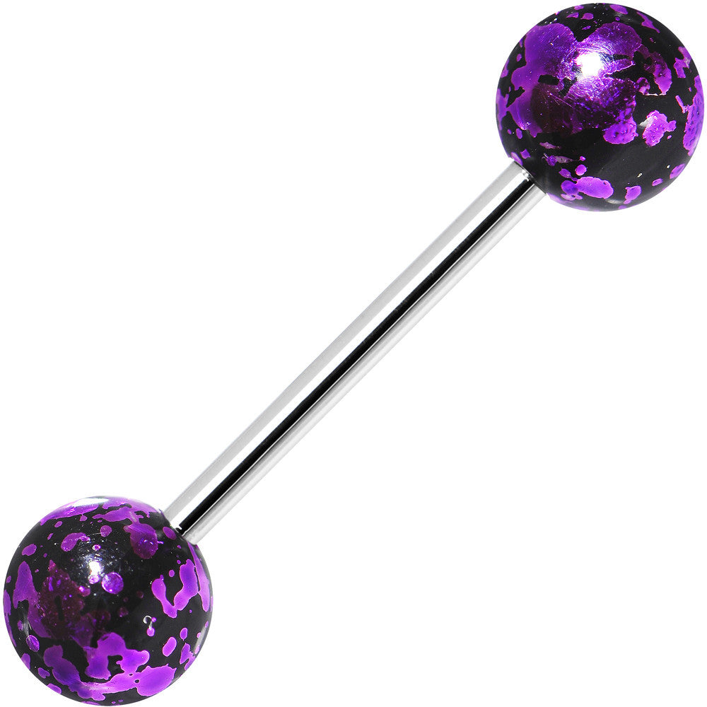 316L Steel Purple Black Enamel Metallic Splash Barbell Tongue Ring