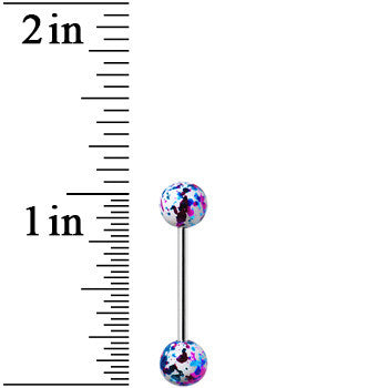 316L Steel White Pink Blue Enamel Metallic Splash Barbell Tongue Ring