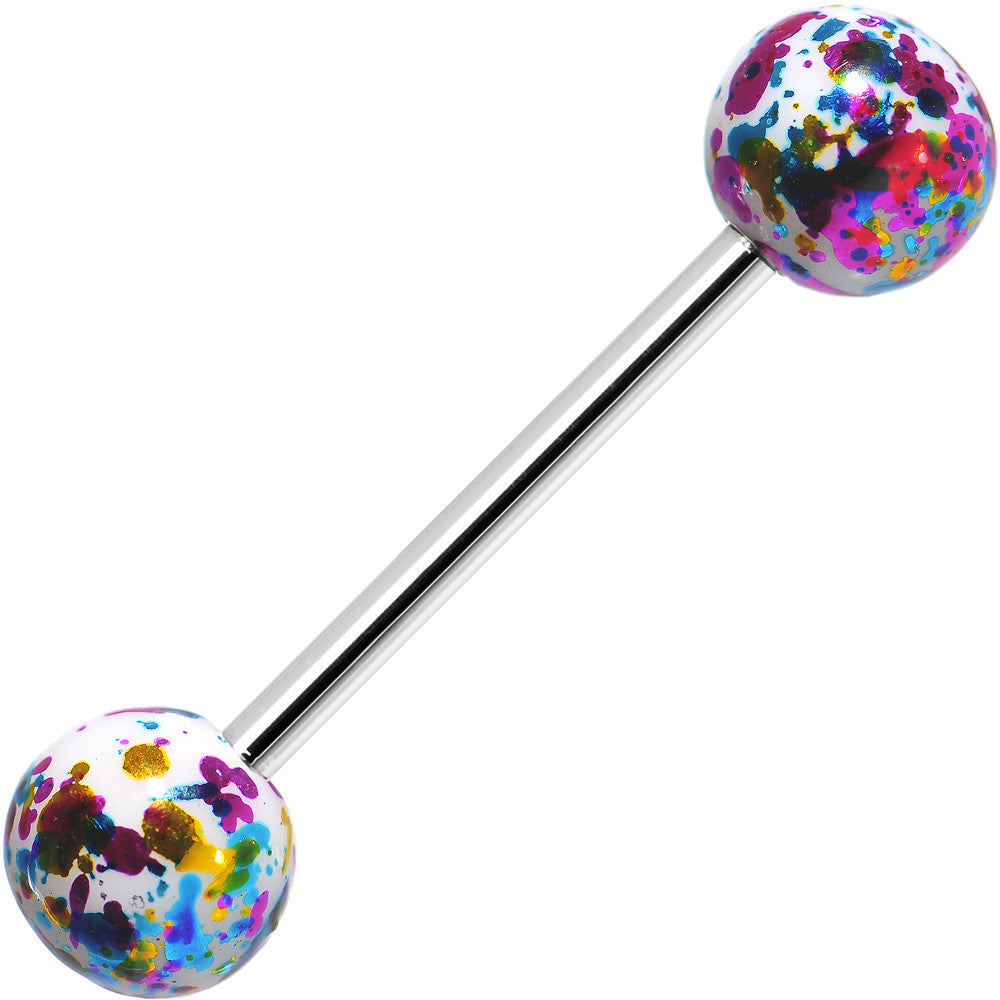 316L Steel Multicolored Enamel Metallic Splash Barbell Tongue Ring