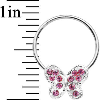 16G 7/16 Pink Gem Soaring Butterfly BCR Captive Ring