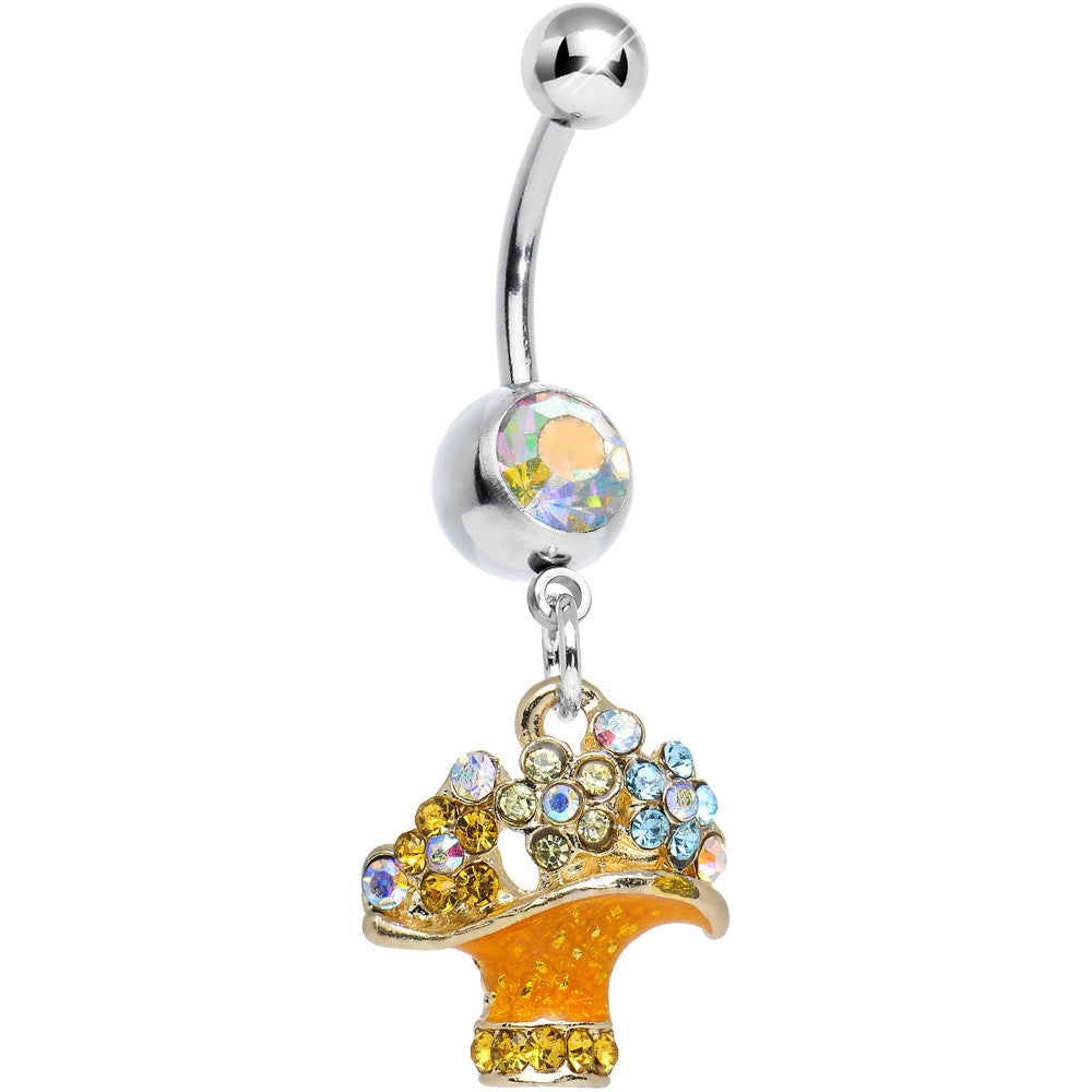 Aurora Gem Beautiful Bunch of Daisy Flowers Dangle Belly Ring