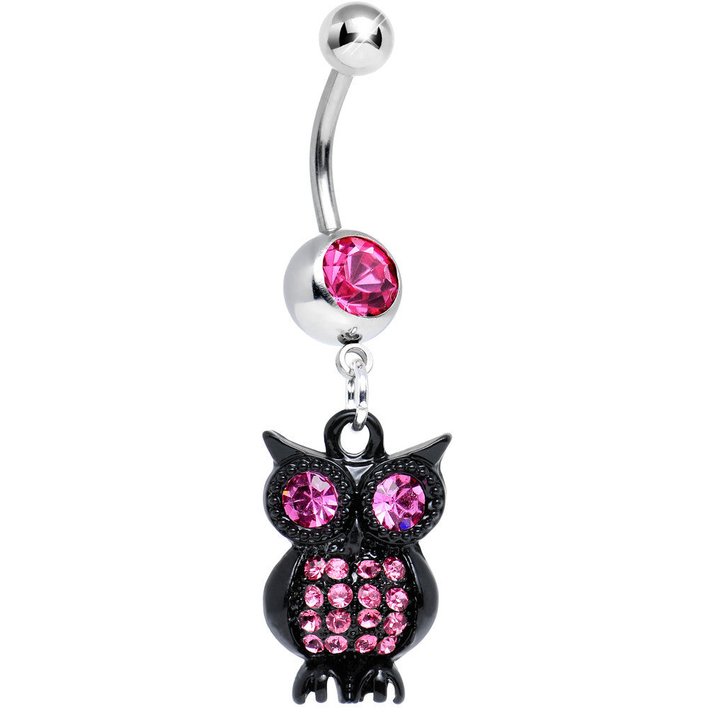 Pink Gem Dark and Clever Evening Owl Dangle Belly Ring
