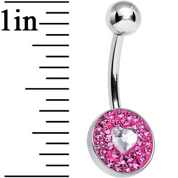 Pink Gem Medallion with Clear Gem Heart Core Belly Ring