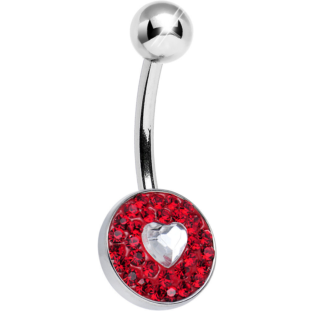 Red Gem Medallion with Clear Gem Heart Core Belly Ring